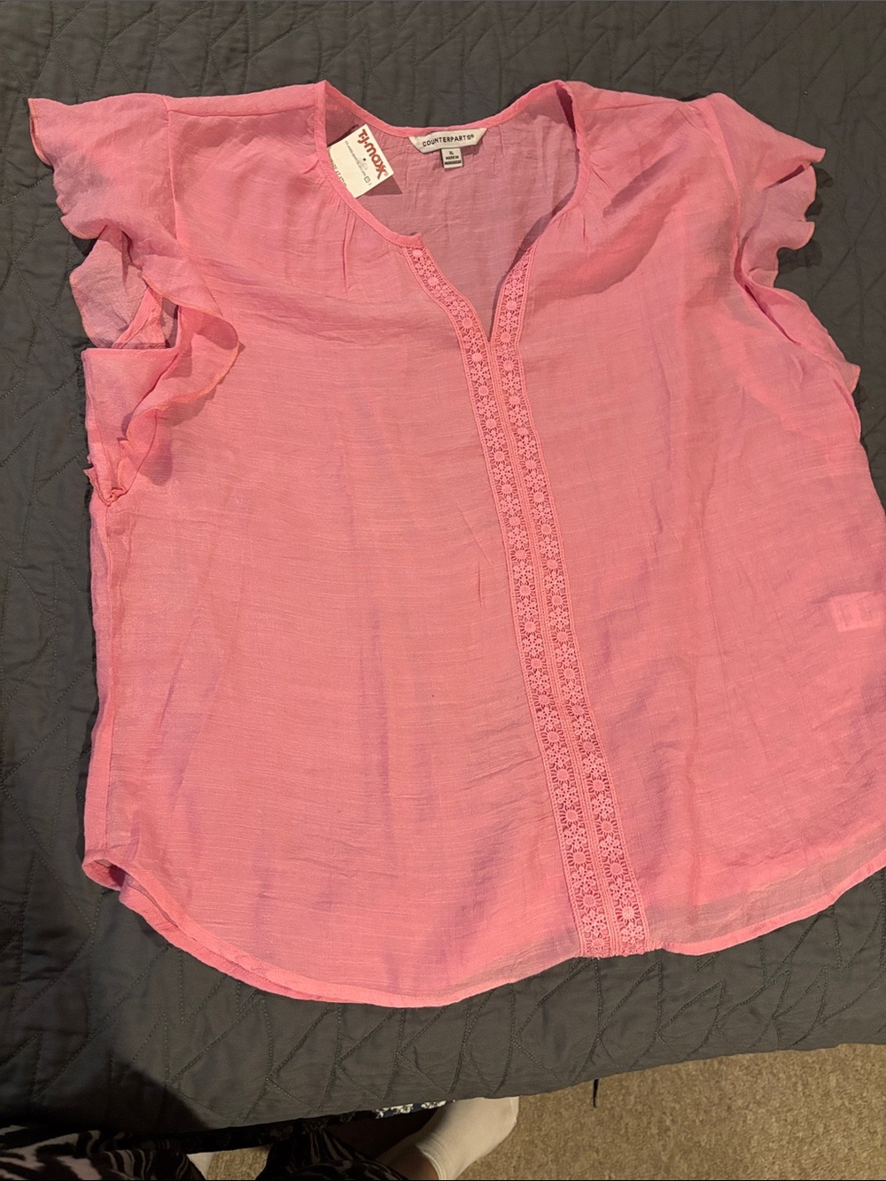 NWT counterparts Pink Flutter Sleeve Lace-Trim Blouse xl